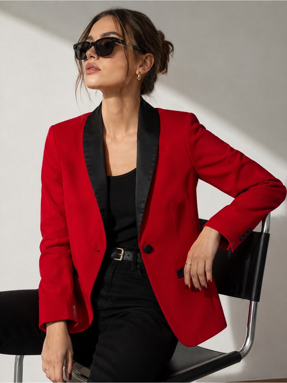 Greylin Red & Black Tuxedo Blazer Size Small Contrast Black Satin Lapel